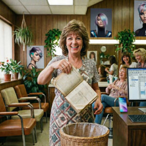 Peluquera tirando la agenda de papel - Utilizando la agenda de Peluquería Unida